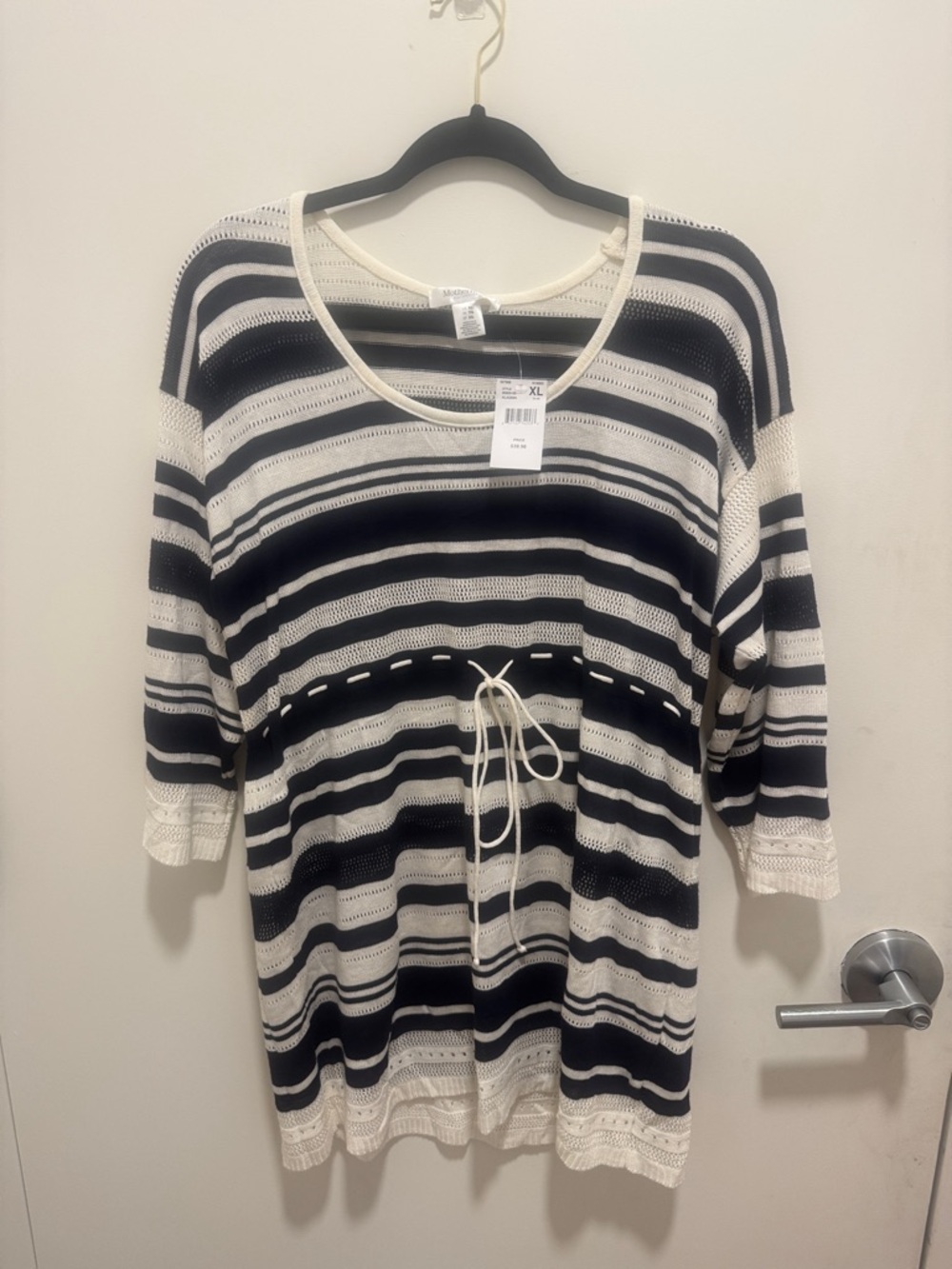 Striped Knit Drawstring Tunic - Blue& White
